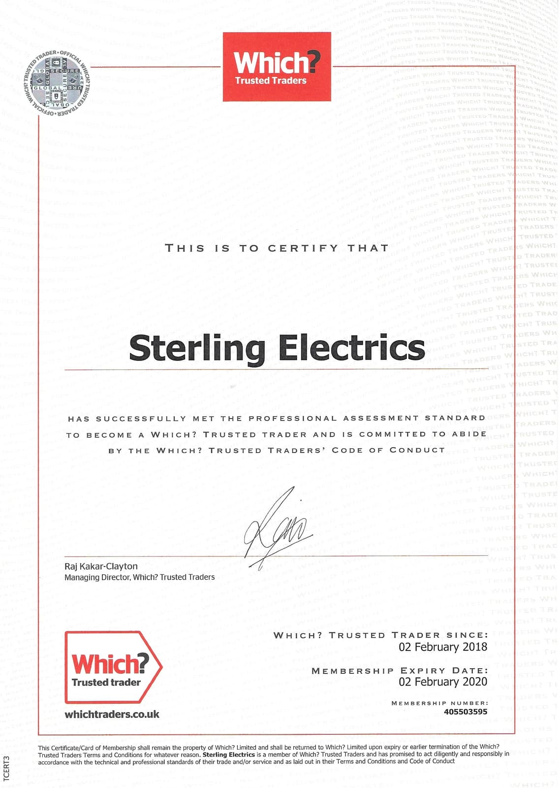 Which Trusted Traders Certificate