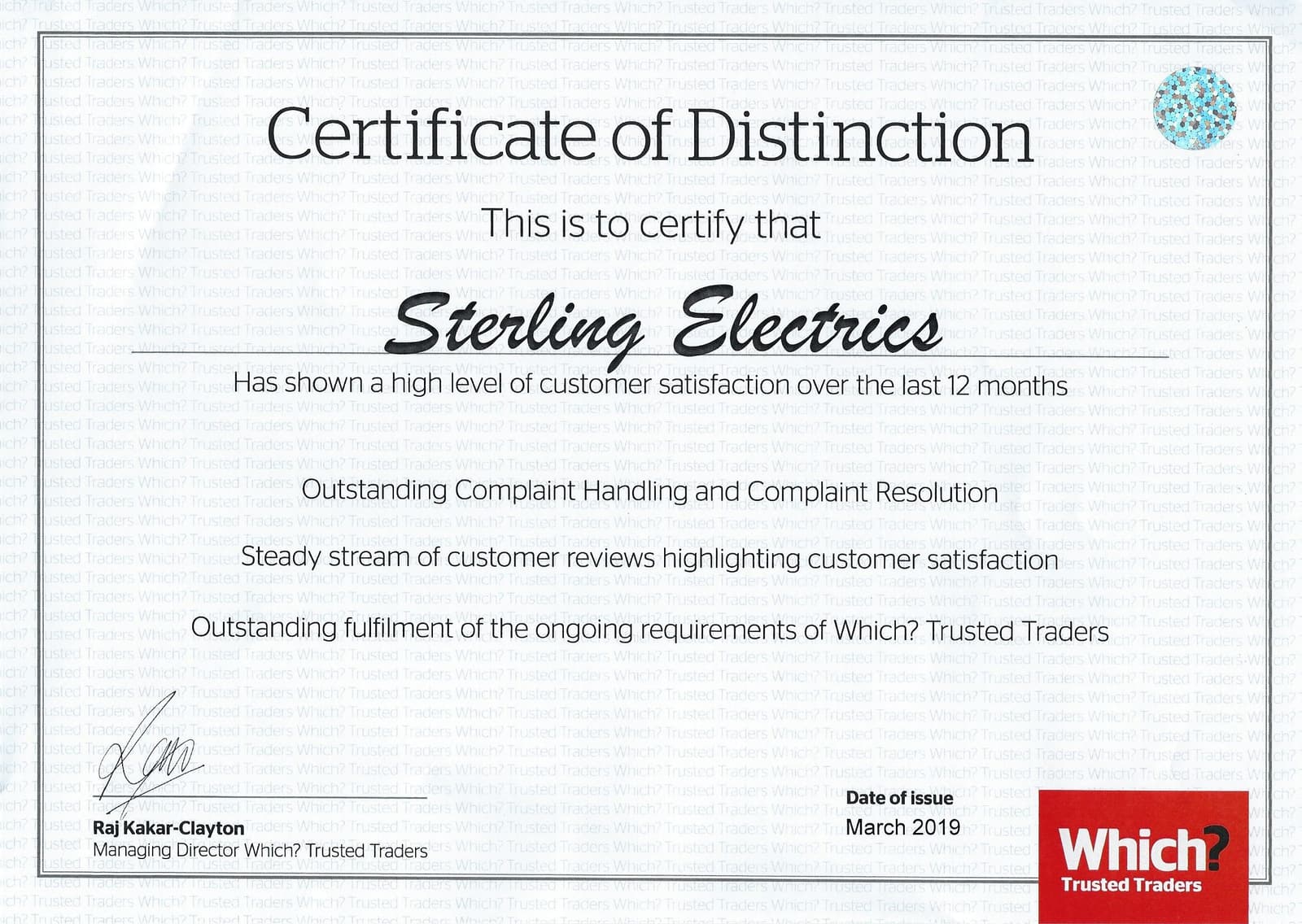 Which Trusted Traders Certificate